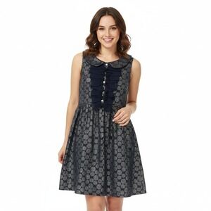 Kensie Dresses Blue Silver Polka Dot A‎ Line Sleeveless Mini Collared Dress 12